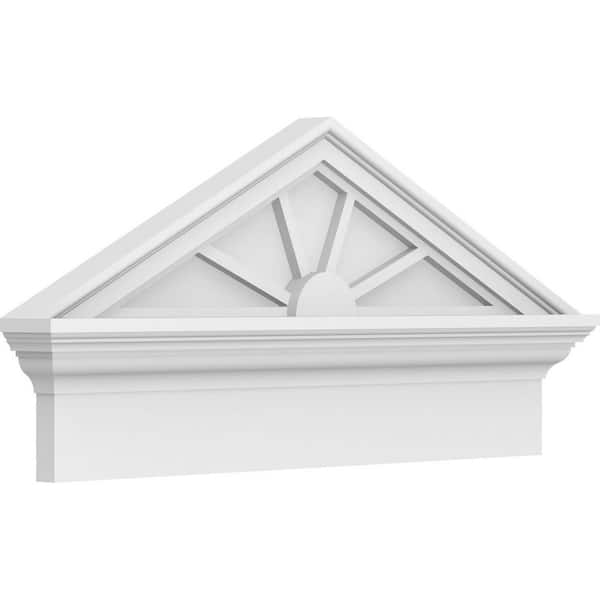 Ekena Millwork 28-in W x 13-7/8-in H x 2-3/4-in P (Pitch 6/12) Peaked Cap 4-SpokeSignature Urethane Combination Pediment, Primed Tan