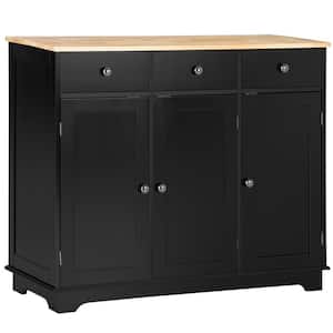 Modern Black Sideboard with Rubberwood Top and Drawers
