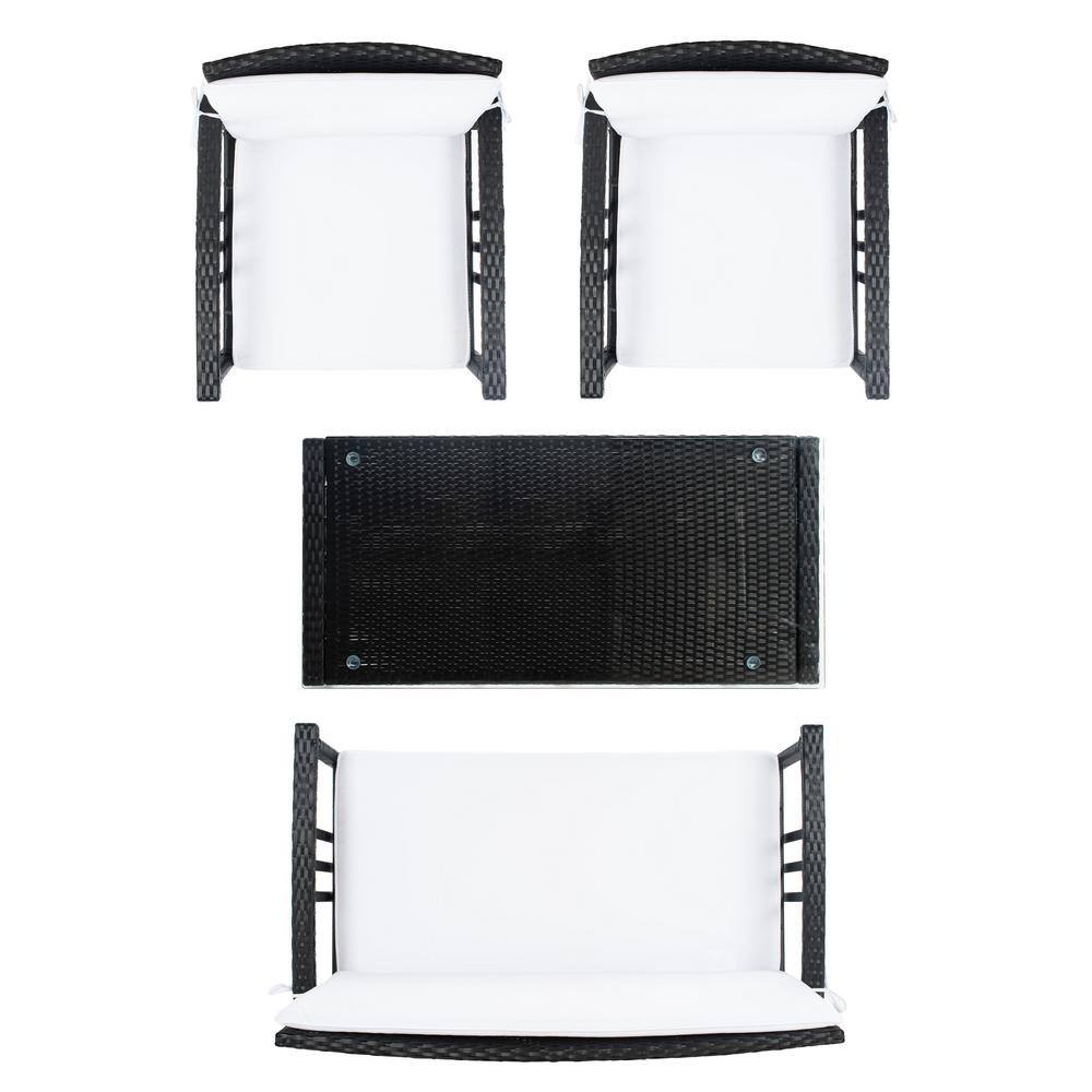 Reslor Black Wicker 4-Piece Outdoor Living Set with White Cushions