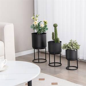 3 Metal Planter Pot Stand Modern Decorative Flowerpots Set with Drainage Holes