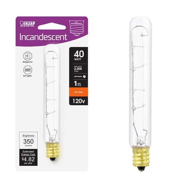 40-Watt T6 1/2 Dimmable Intermediate E17 Base Incandescent Appliance Light Bulb, Soft White 2700K