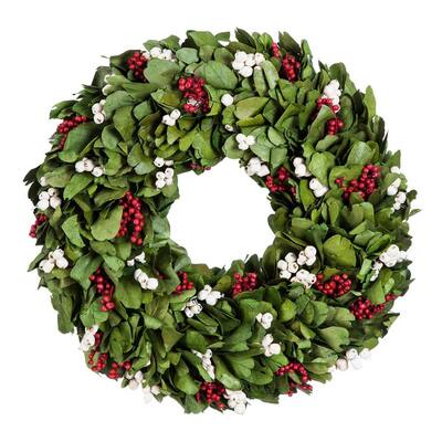 18 in. Giloy Leaf White and Red Berry Christmas Wreath