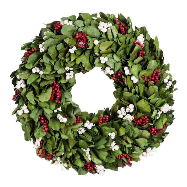 Evergreen 18 in. Artificial Giloy Leaf White and Red Berry Christmas Wreath