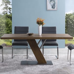 Fusion Contemporary Dining Table In Walnut Wood Top and Stainless Steel