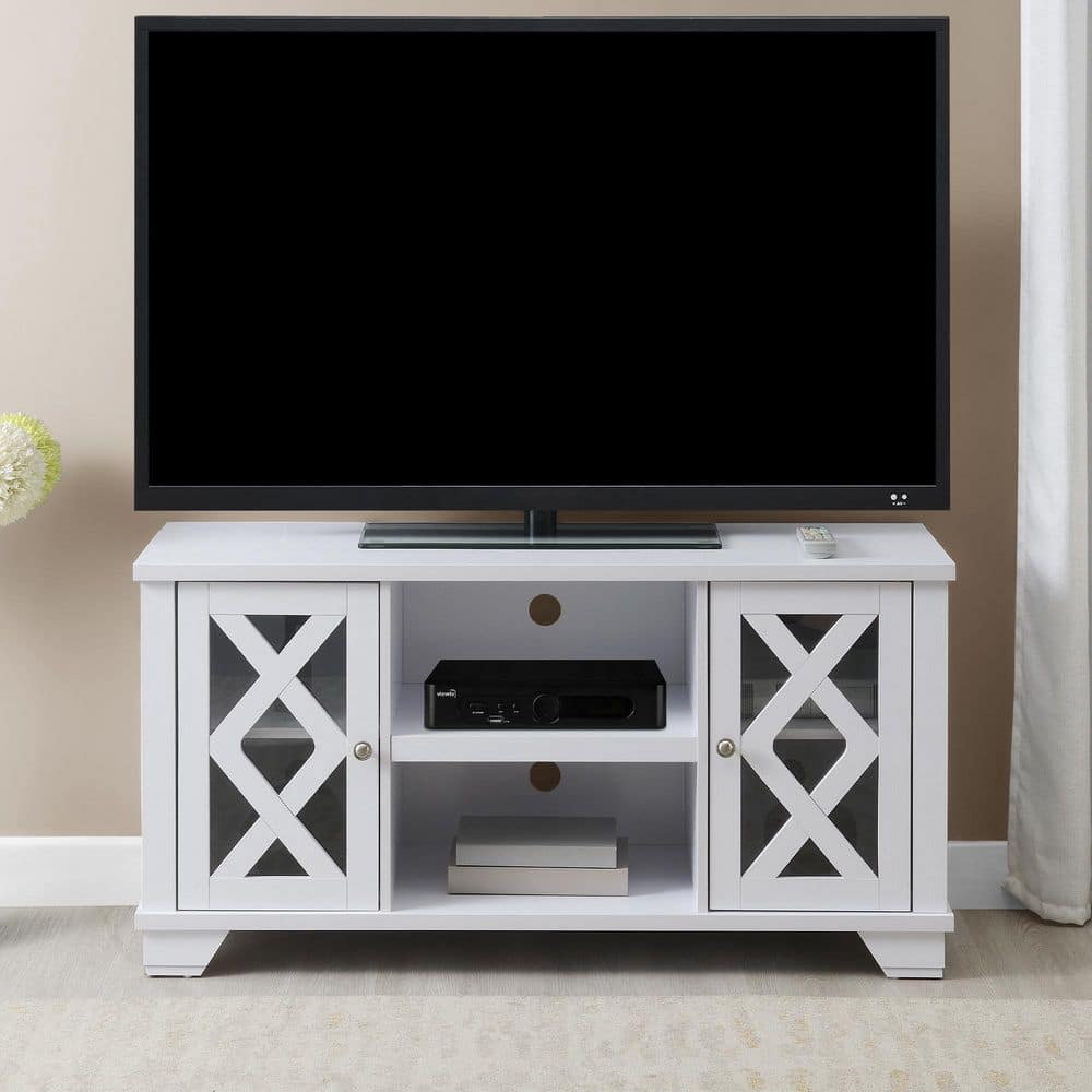 Gateway 47.25 in. White TV Stand Fits up to 55 in. TV with 2 Cabinets