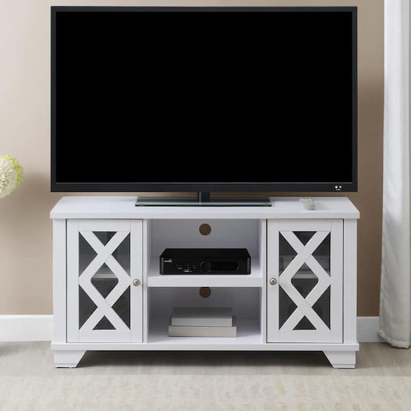 Unbranded Gateway 47.25 in. White TV Stand Fits up to 55 in. TV with 2 Cabinets