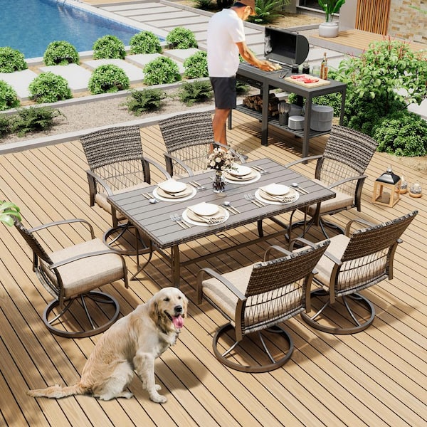PamaPic 7-Piece Metal Patio Outdoor Dining Set with