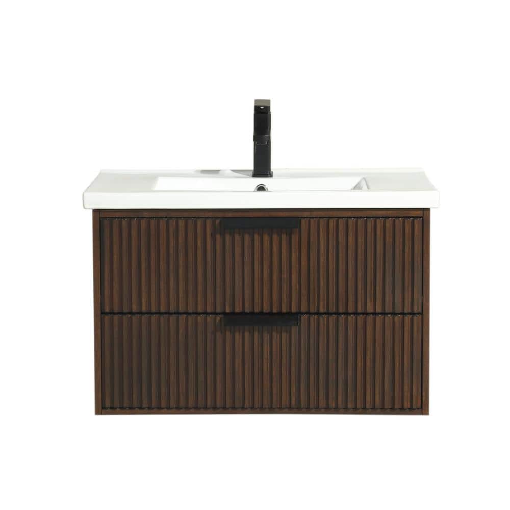 San Diego 30" Walnut Wood Bathroom Vanity with Ceramic Countertop
