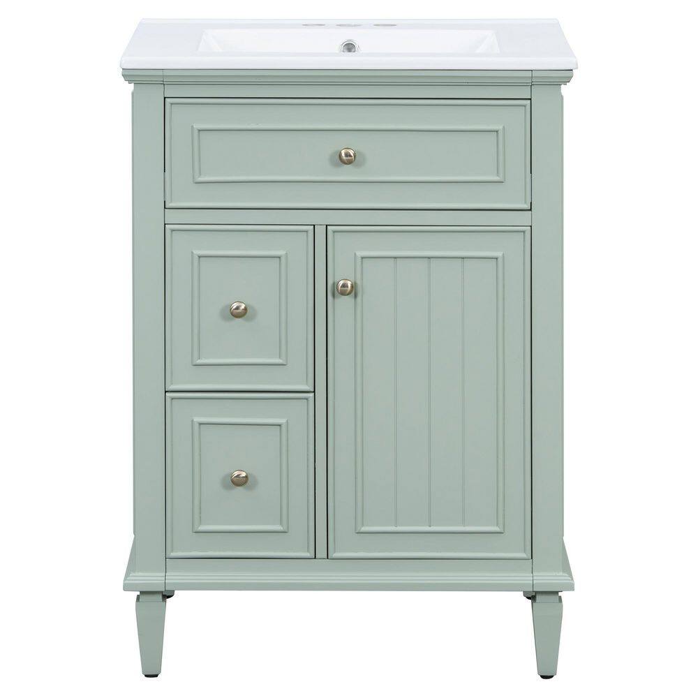 24 in. Freestanding Light Green Bath Vanity with White Ceramic Top Drawer and Door Bathroom Storage Cabinet Unassembled price history on PriceWatchPro