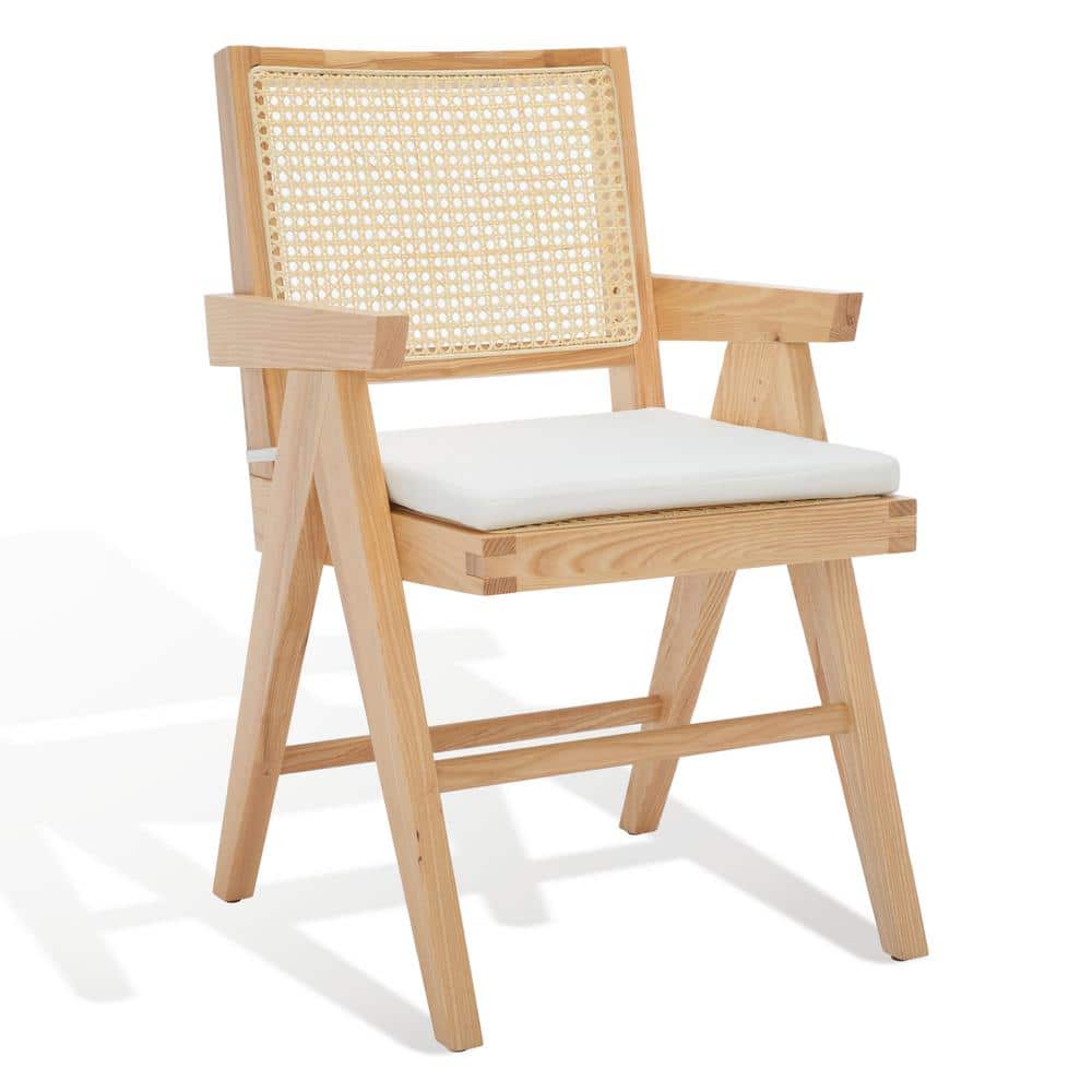 Colette 23" Natural Ash Wood & Rattan Armchair with White Cushion