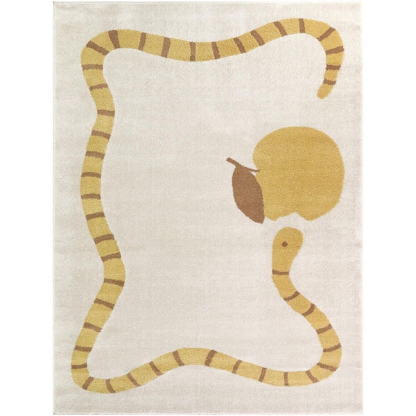 McIntosh Yellow 4 ft. x 6 ft. Worm Border Area Rug