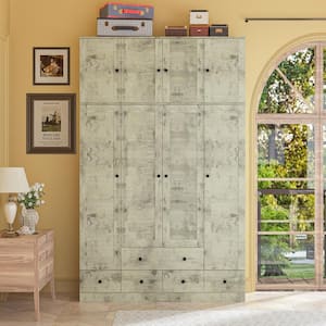 Gray Wood 59 in. W Shutter Doors Armoires Wardrobe with Drawers, Hanging Rod, Top Cabinets (94.5 in. H x 19 in. D)