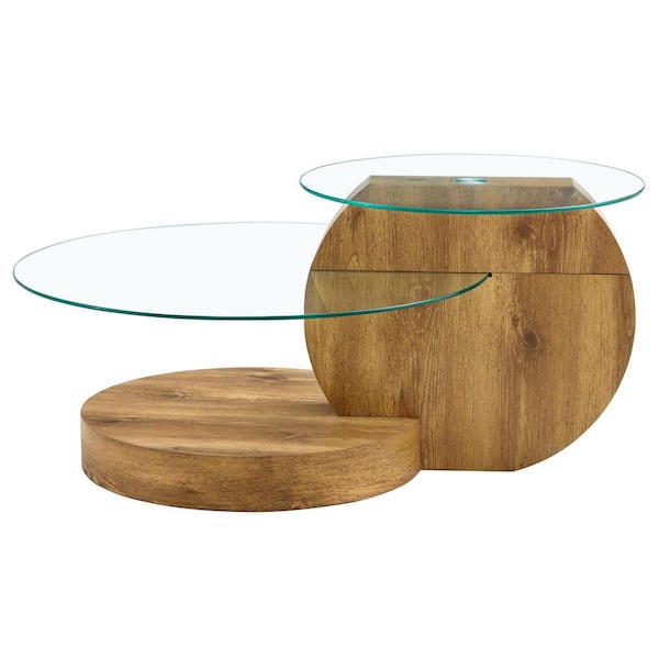 Polibi Modern 35.4 in. Natural Round Glass Coffee Table