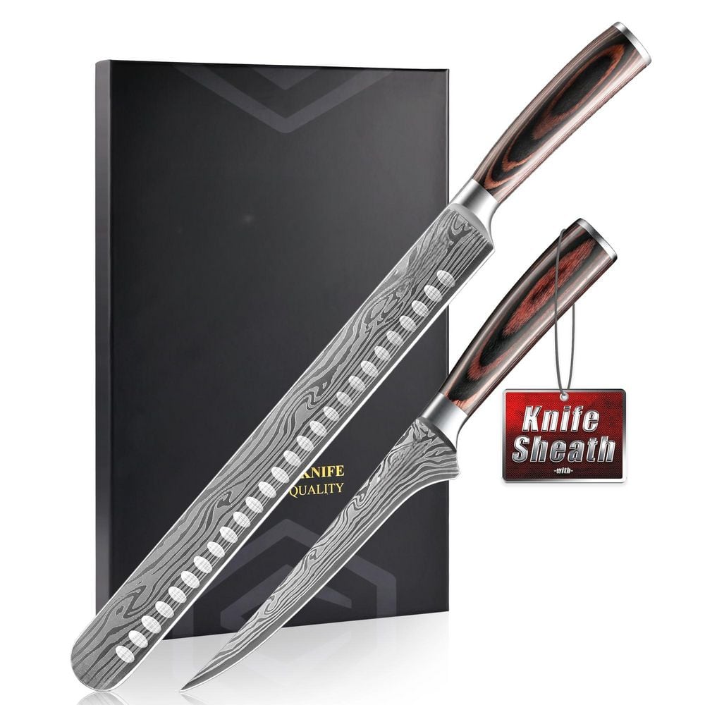 7 in. German High Carbon Stainless Steel Partial Tang Professional BBQ Carving Knife Set with Slicing and Boning Knife - Thumbnail 2