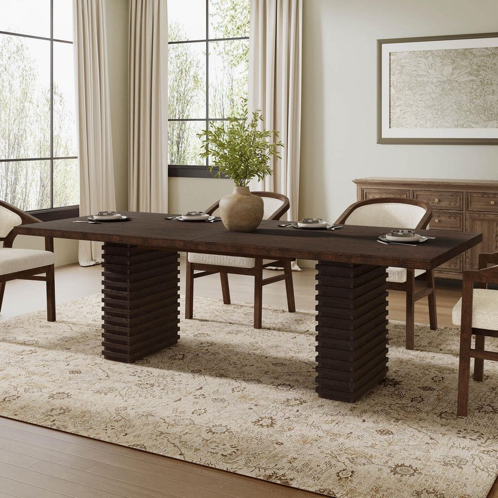 Sculptural Rectangular Espresso Wood 39 in Ash Wood Veneer Double Pedestal Base Dining Table Seats 8 price history on PriceWatchPro