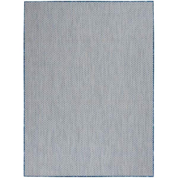 Nourison Courtyard Ivory Blue 4 ft. x 6 ft. Geometric Contemporary Indoor/Outdoor Patio Area Rug