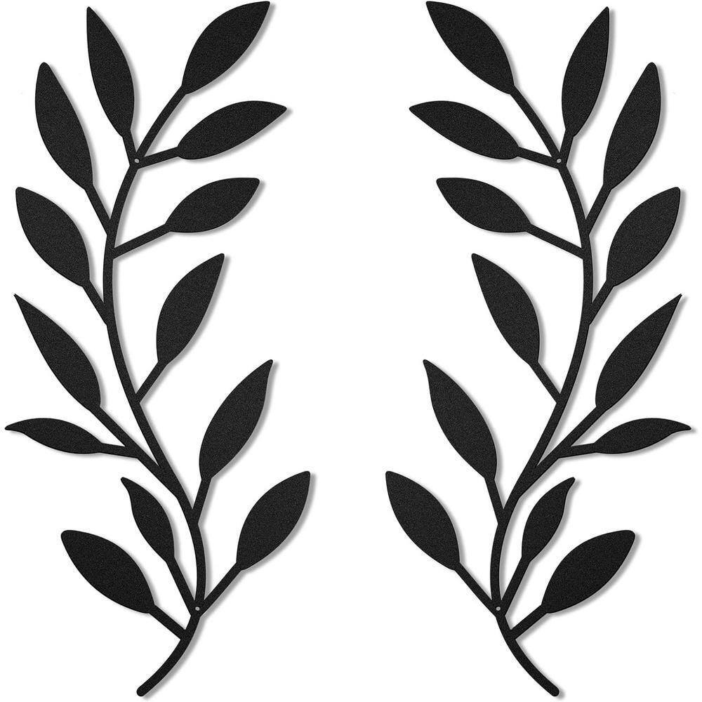 Black Metal Tree Leaf Wall Decor 2-Piece 16 in. W x 7 in. D Set Olive Branch and Vine Leaf Wall Art price history on PriceWatchPro
