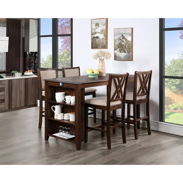 NEW CLASSIC HOME FURNISHINGS New Classic Furniture Amy 5-piece Wood Top Rectangle Counter Dining Set, Cherry