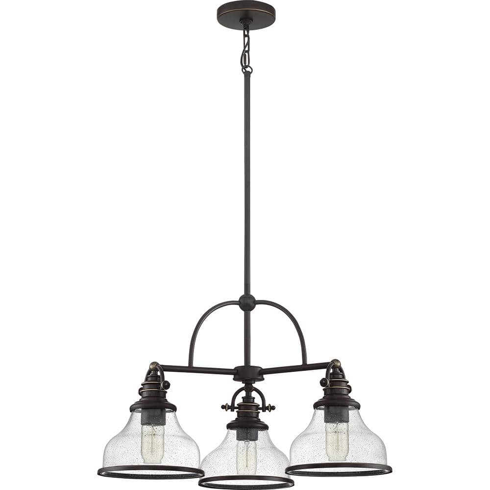 Grant 24'' Bronze Steel 3-Light Medium Chandelier with Seedy Glass