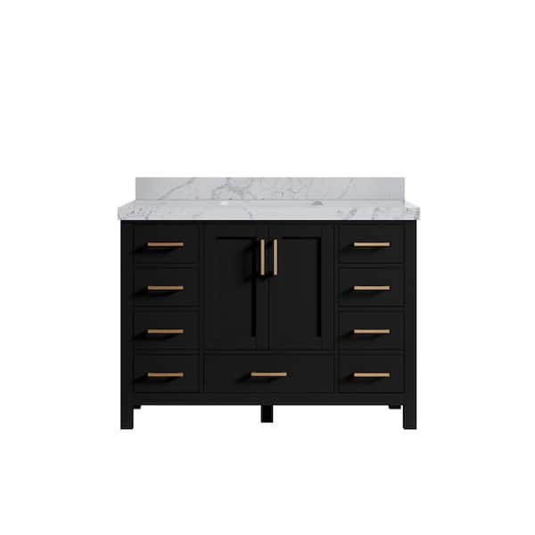 Willow Collections Malibu 48 in. W x 22 in. D x 36 in. H Single Sink Bath Vanity in Black with 2 in. Venatino Quarts Top