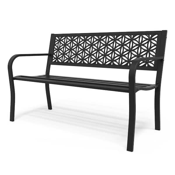 50". Black Metal outdoor Bench
