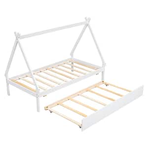 Harper & Bright Designs White Twin Size Wooden Platform Bed with House ...