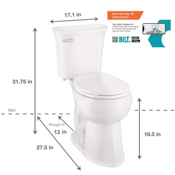Power Flush 12 inch Rough In Two-Piece 1.28 GPF Single Flush Round Toilet in White Seat Included
