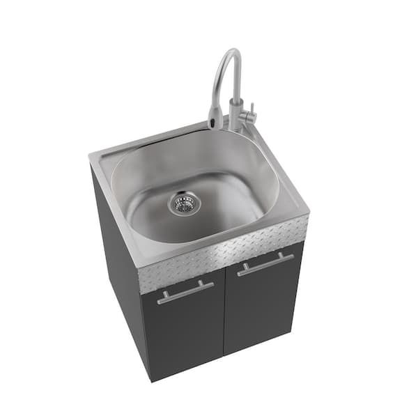 RUGGED TUB 24 in. Charcoal Utility Cabinet with Checker Plate Aluminum Apron