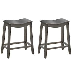 23.5 in. Set of 2 Saddle Bar Stools Counter Height Kitchen Chairs w/Rubber Wood Legs