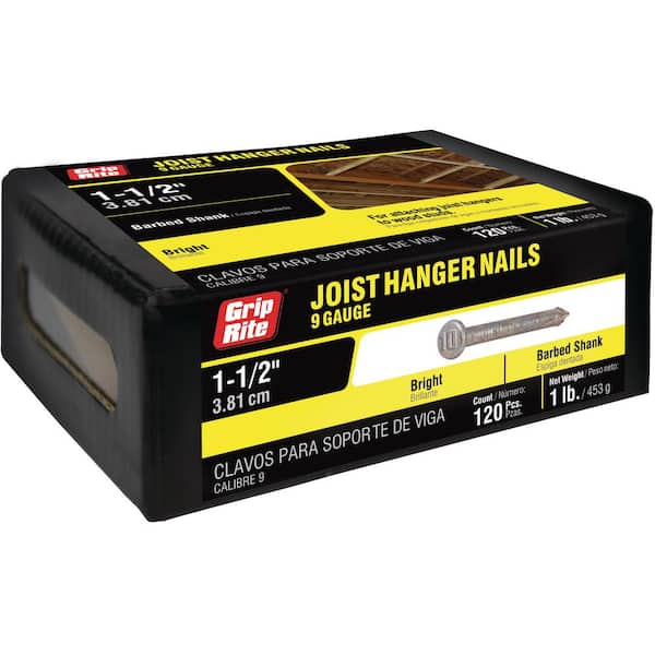 Grip-Rite 1-1/2 in. x 9-Gauge 12-penny Bright Steel Barbed Shank Joist Hanger Nails 1 lb. Box