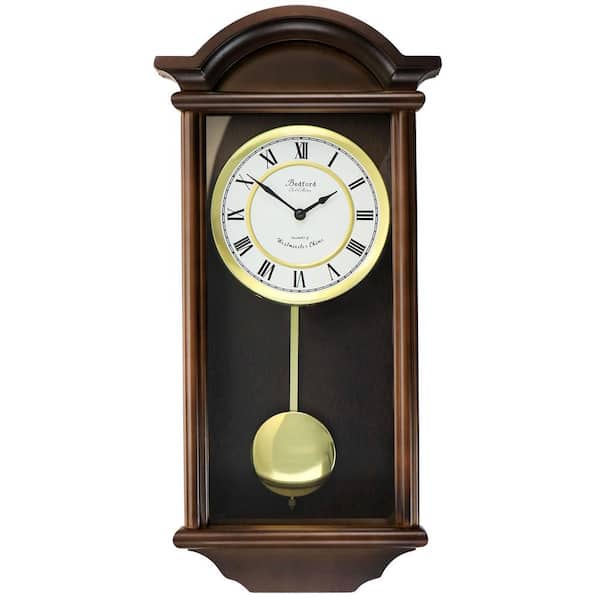 Bedford Clock Collection George 22 in. Chestnut Wood Chiming Pendulum Wall Clock