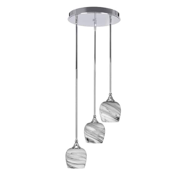 Unbranded Villa 60-Watt 15 in. 3 Light Chrome Stem Pendant Light with 6 in. Onyx Swirl Glass Shade, No bulbs included