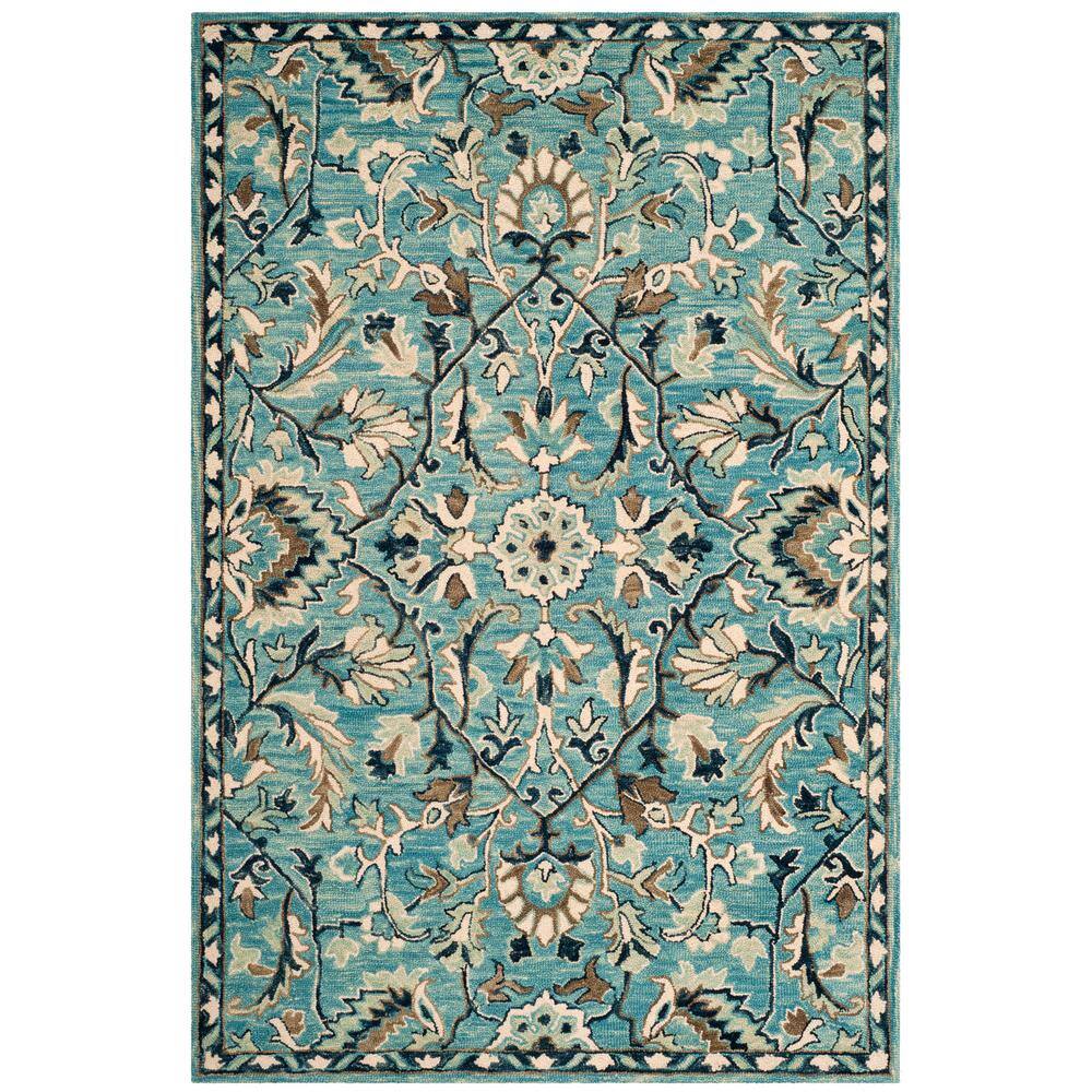 SAFAVIEH Blossom Blanca Floral Bordered Wool Area Rug  Blue/Ivory  5  x 8