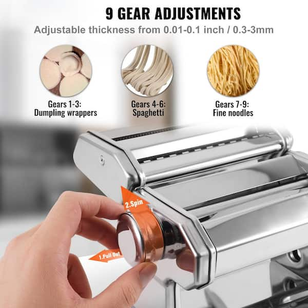 VEVOR Electric Pasta Maker Machine 9 Adjustable Thickness Settings Noodles Maker Pasta Making Kitchen Tool Kit