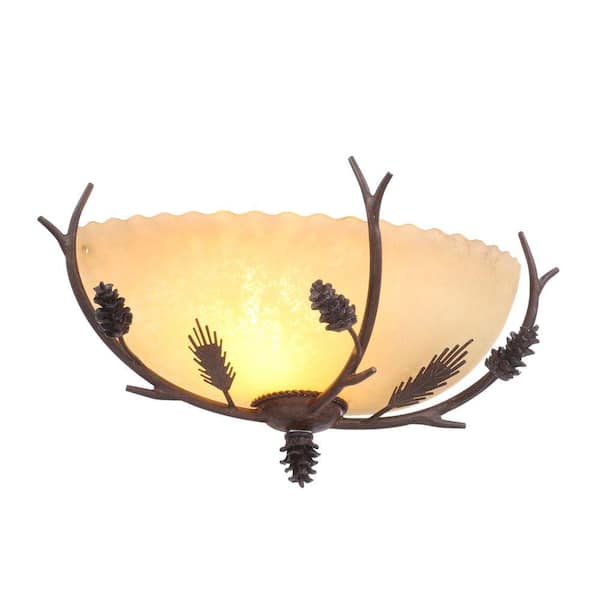 Hampton Bay Lodge 1-Light Weathered Spruce Sconce with Textured Sunset Glass Shade