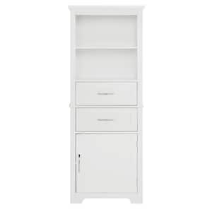 22.63 in. W x 11.82 in. D x 60 in. H White Linen Cabinet with Open Shelves and 2-Drawers