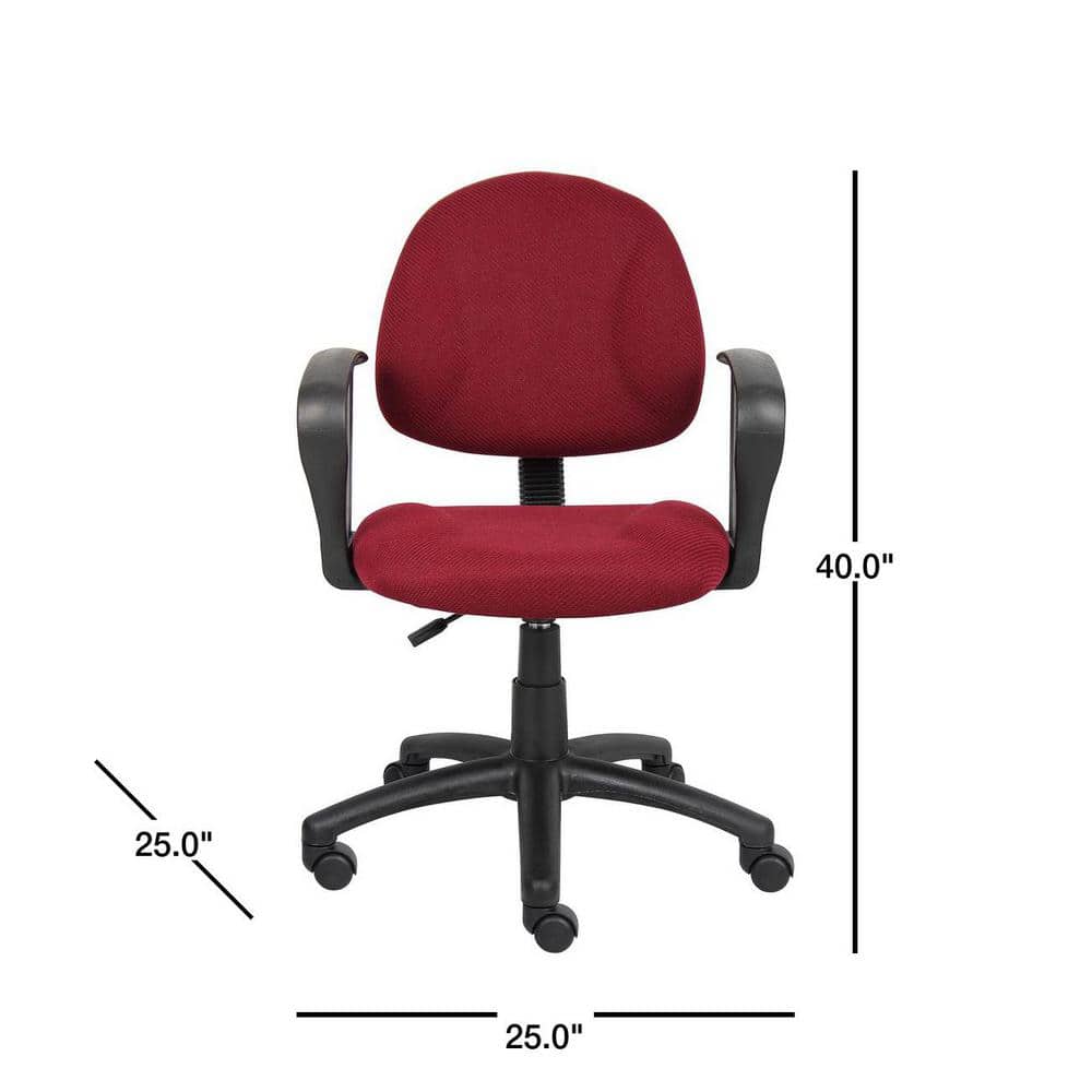 Ergonomic Swivel Task Chair with Fixed Arms in Burgundy Leather