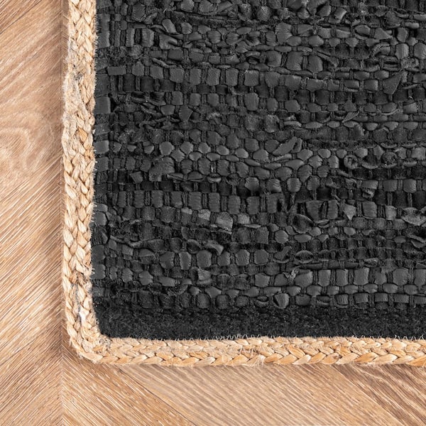 nuLOOM Sabby Hand-Woven Leather Black 2 ft. x 6 ft. Indoor