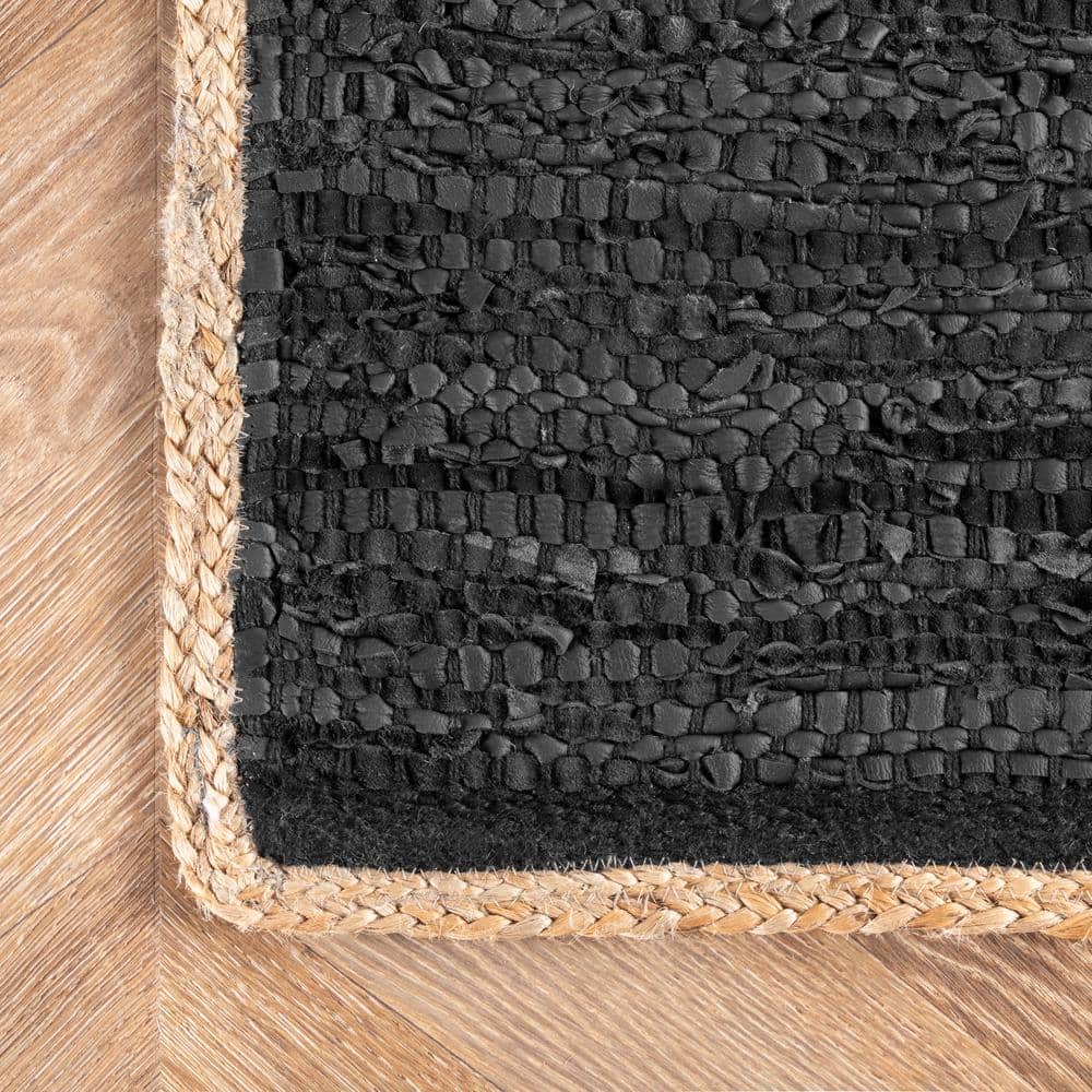 Handmade Black Leather Flatweave 8' x 10' Area Rug