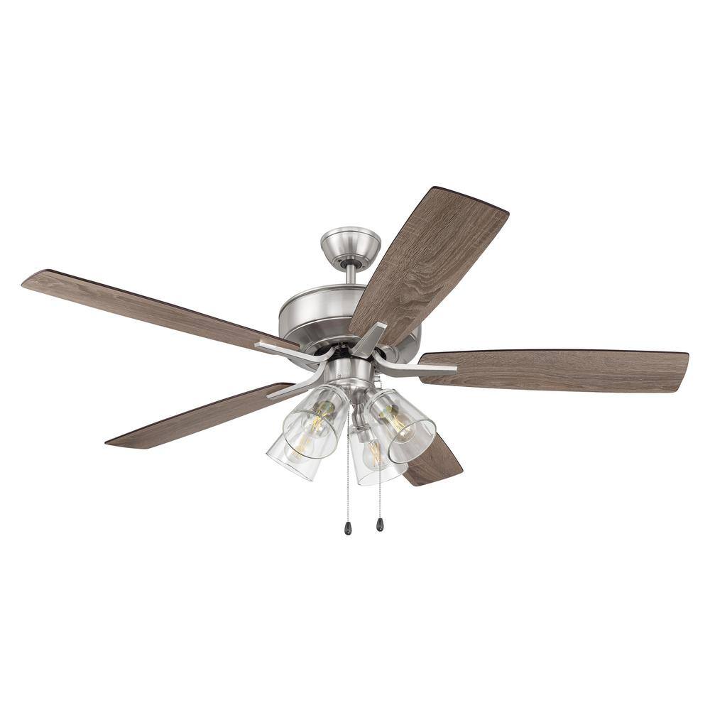 Brushed Nickel 52" Ceiling Fan with LED Lights and Reversible Blades