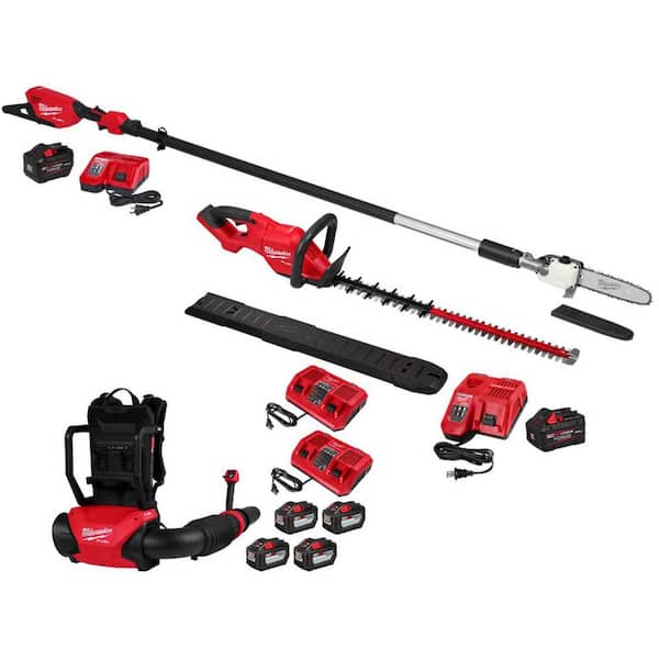 M18 FUEL 10 in. 18V Brushless Electric Cordless Telescoping Pole Saw Kit w/ M18 Hedge Trimmer, M18 Backpack Blower