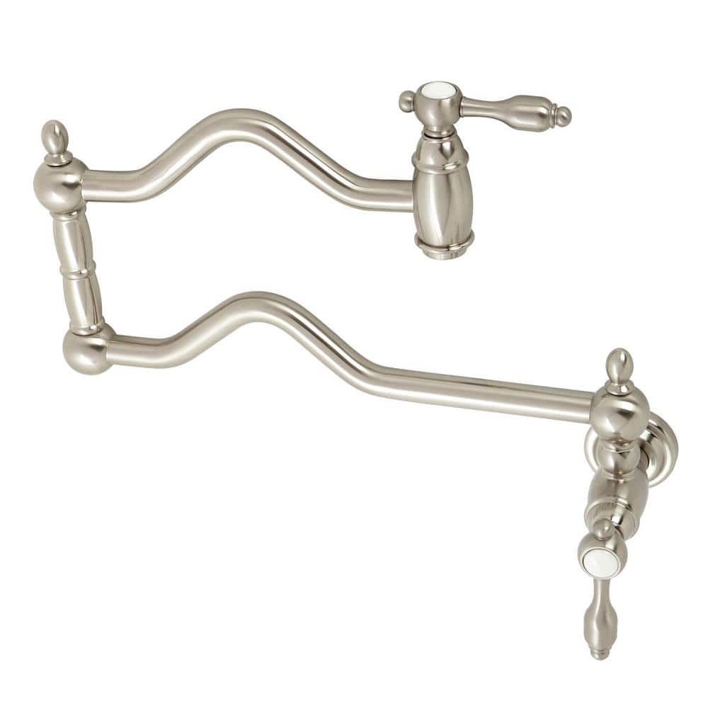 Kingston Brass Tudor Wall Mount Pot Filler Faucets in Brushed Nickel