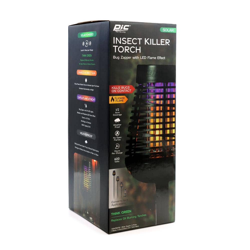 Black Solar Powered Outdoor Insect Killer Torch with LED Flame