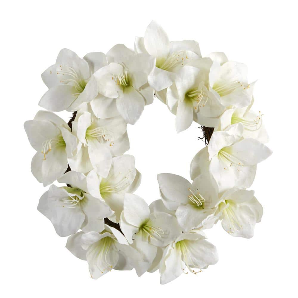 Nearly Natural 18 in. White Amaryllis Artificial Wreath 4722 - The Home ...