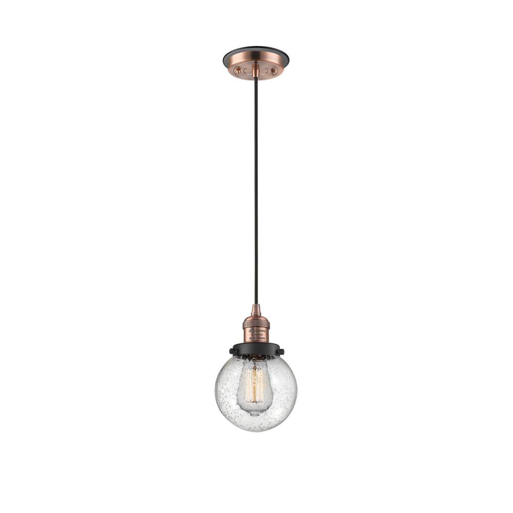 Antique Copper Mini Pendant with Seedy Glass Globe