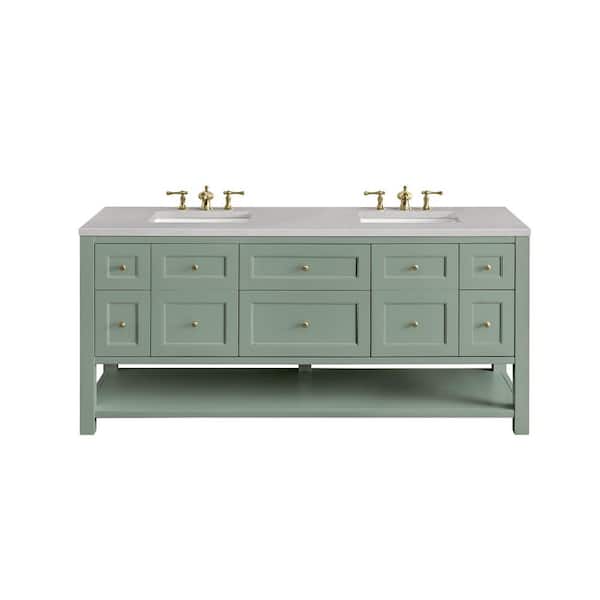 James Martin Vanities Breckenridge 72.0 in. W x 23.5 in. D x 34.2 in. H Bathroom Vanity in Smokey Celadon with Eternal Serena Quartz Top