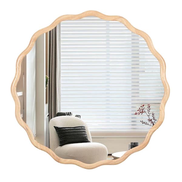 Unbranded 31 in. W x 31 in. H Solid Wood Round Framed Brown Mirror Wall Decor for Bathroom