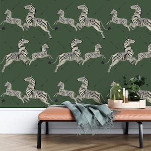 Serengeti Green Zebra Safari Self Adhesive Wallpaper