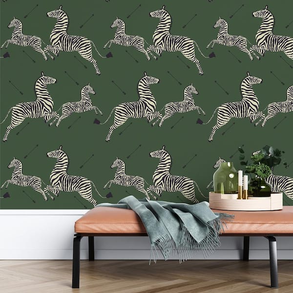 Serengeti Green Zebra Safari Self Adhesive Wallpaper