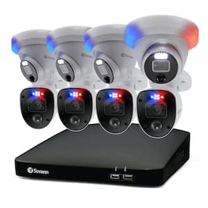 8-Channel 4K 2TB DVR Surveillance System with 4 Wired Bullet and 4 Wired Dome Enforcer Cameras with Loud Siren